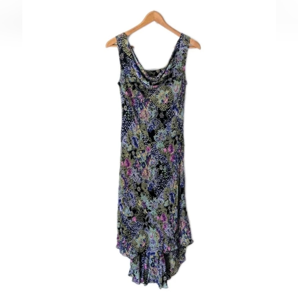 Eva Blue 90s Y2k Beaded Floral Cowl Neck Maxi Sheath Dress Flowy Fairy Size 8